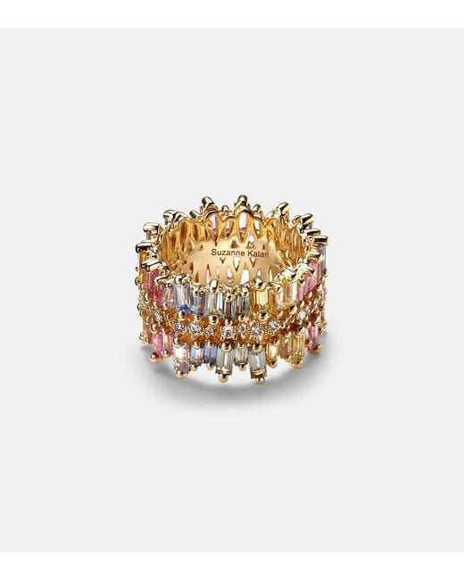 Suzanne Kalan Metallic Sansa Pastel Rainbow 18kt Gold Ring With Diamonds And Sapphires