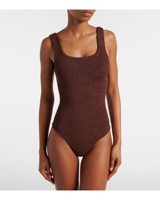 Hunza G Brown Coverage Square Neck Swimsuit