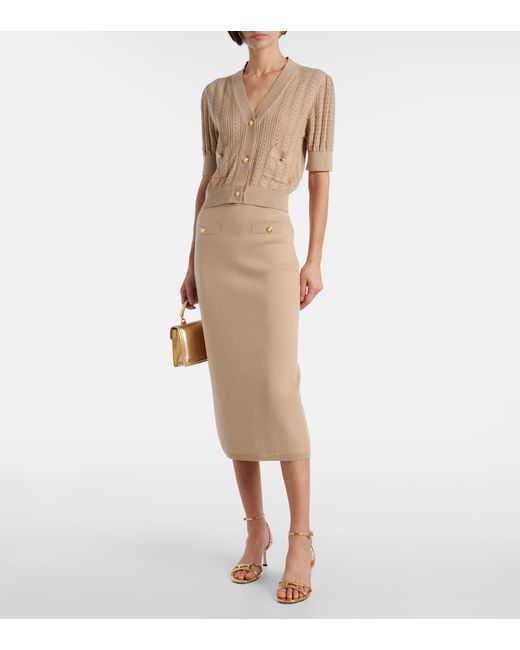 Alessandra Rich Natural Cotton And Cashmere Pencil Skirt