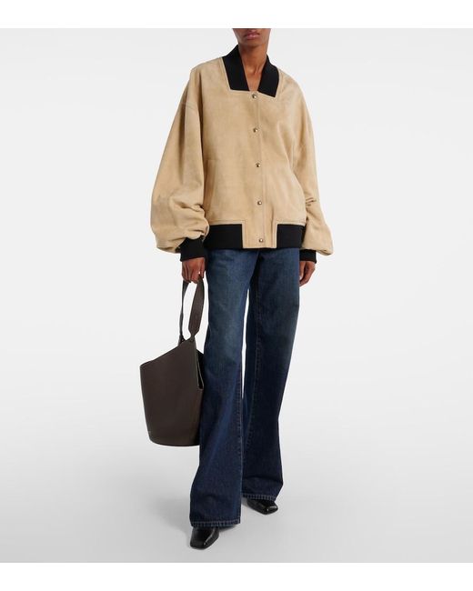 Khaite Natural Spence Suede Bomber Jacket