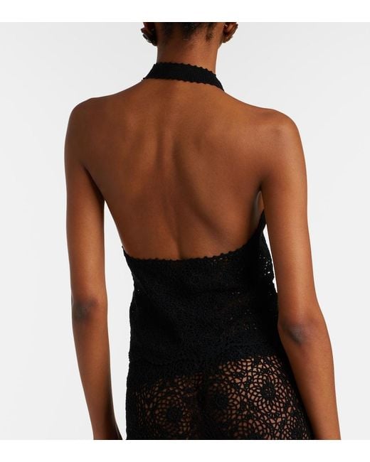 Nili Lotan Black Ventura Crochet Halterneck Cotton Top