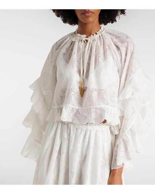 Zimmermann White Daylight Ruffled Cotton-Blend Blouse