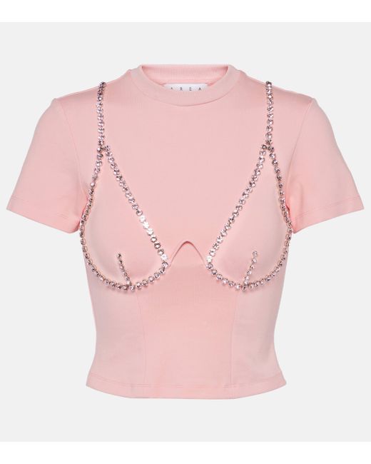 Area Pink Crystal-embellished Cup-chain T-shirt