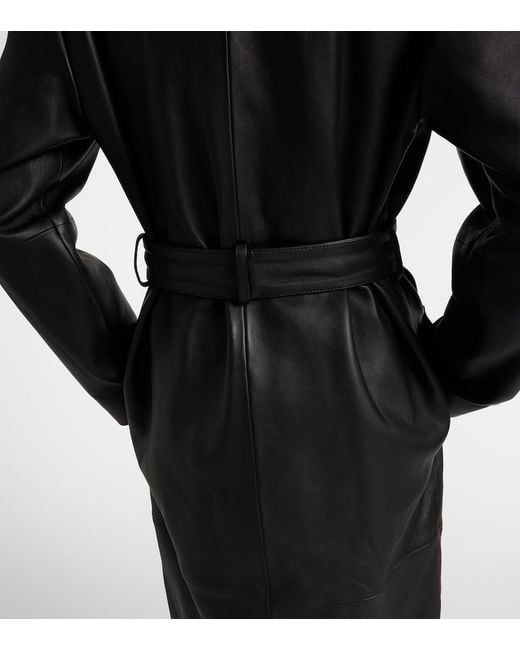 Totême Black Belted Leather Coat