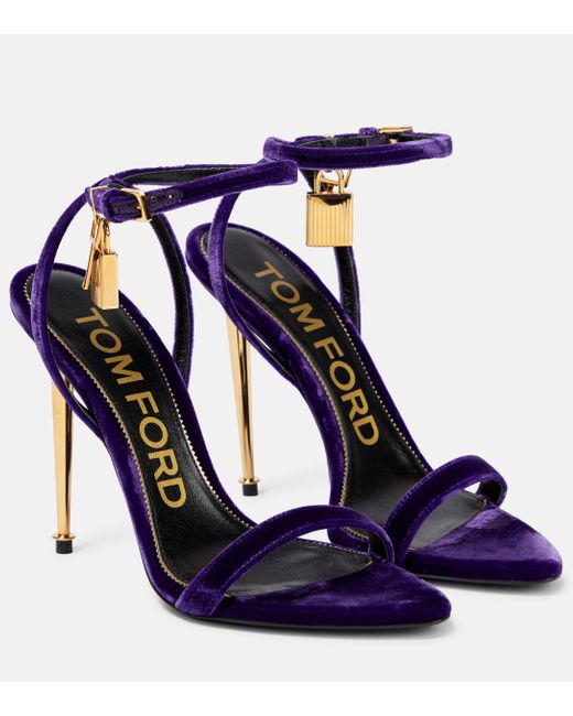 Tom Ford Blue Padlock Velvet And Leather Sandals