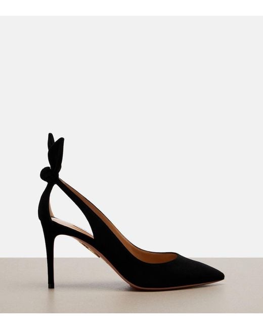 Aquazzura Black Bow Tie 85 Suede Pumps