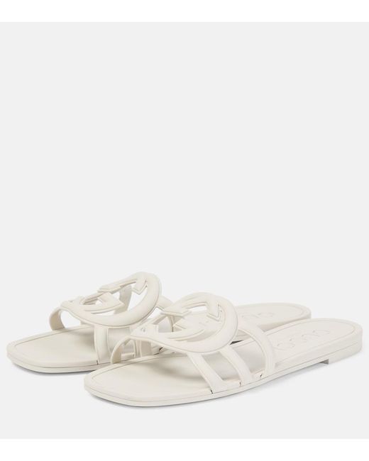 Gucci White Interlocking G Slide Sandal