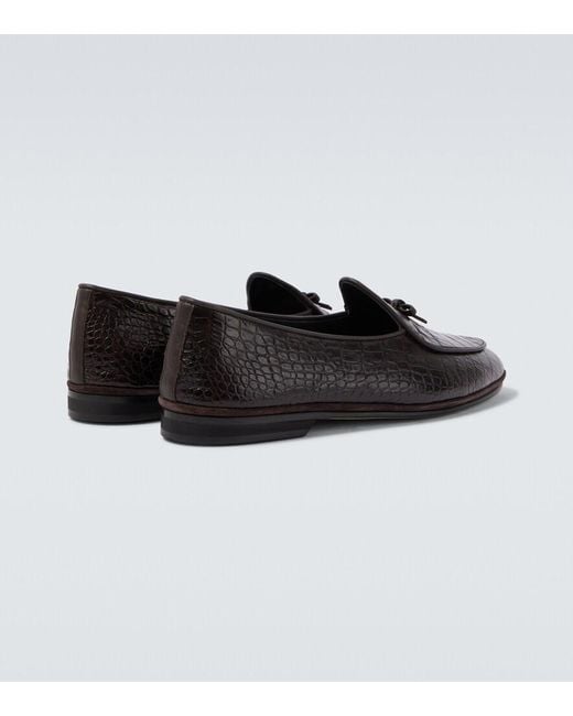 Rubinacci Black Marfy Croc-Effect Leather Loafers for men