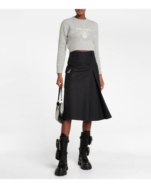 Prada White Wool-Cashmere Logo Sweater