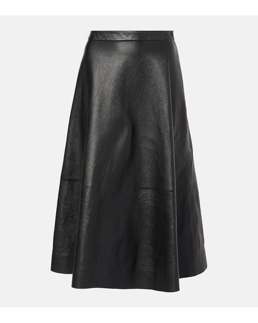 Balenciaga Black Leather Flared Skirt