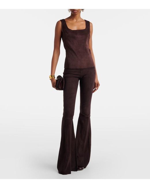 Stouls Brown Cherilyn High-Rise Suede Flared Pants