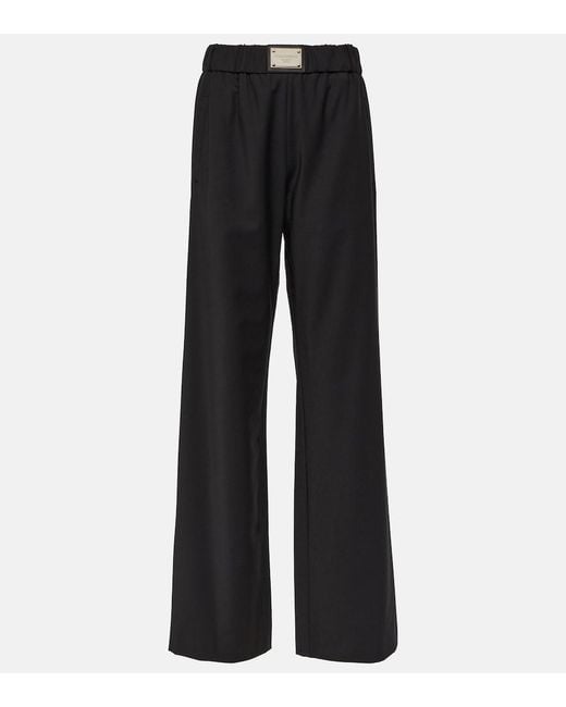 Dolce & Gabbana Black Wool-Blend Wide-Leg Pants