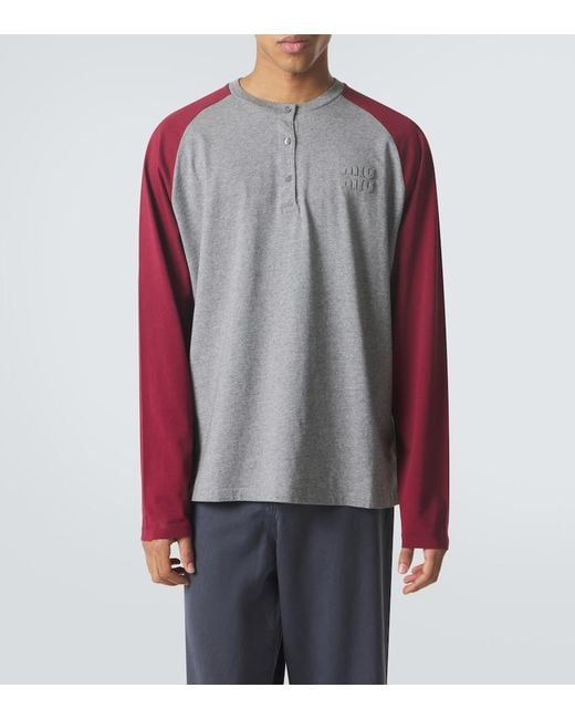 Miu Miu Pink Cotton Jersey Henley Shirt for men