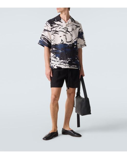 Commas Blue Printed Linen Bowling Shirt for men