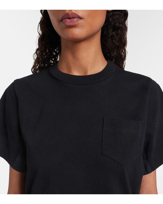 Sacai Black Cotton Poplin And Jersey Maxi Dress