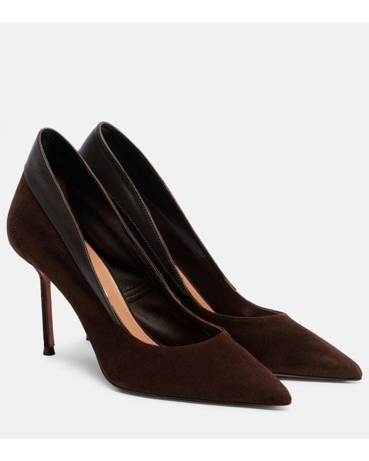 Aquazzura Brown Guanto 85 Leather-Trimmed Suede Pumps