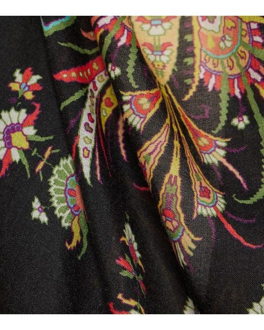 Etro Black Bedruckter Schal aus Kaschmir, Seide und Wolle