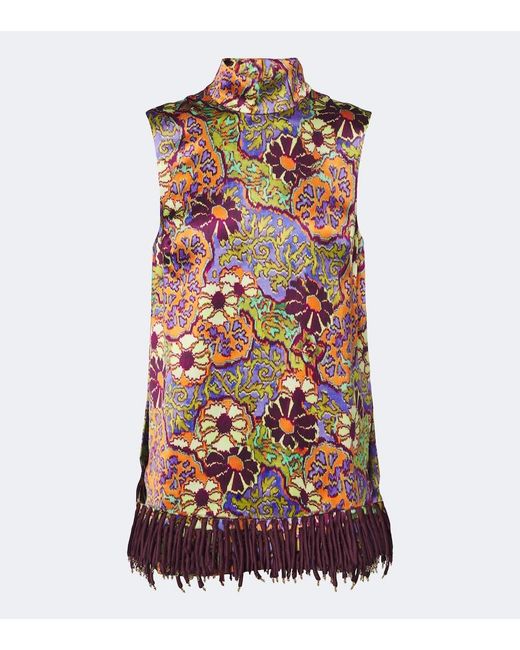 ALÉMAIS Red Joanna Floral Fringed Top