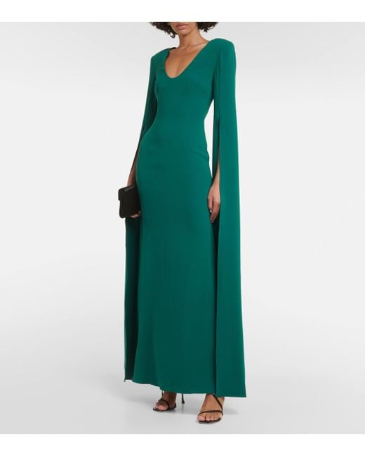 Roland Mouret Green Cape-sleeve Cady Gown