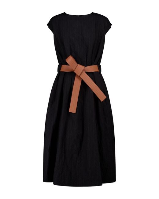 Loewe Black Belted Wool And Cotton Midi Dress