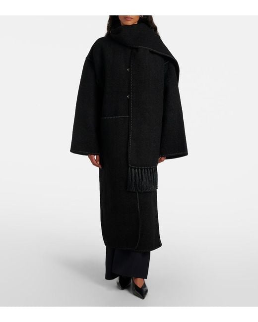 Totême Black Attached Scarf Coat