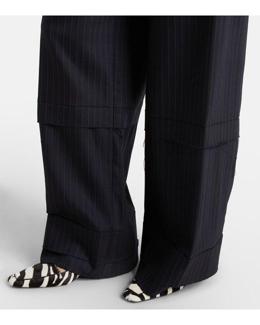 Khaite Blue Linden Pinstripe High-Rise Wide-Leg Pants