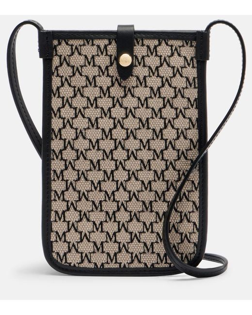 Max Mara Black Phony Leather-Trimmed Canvas Phone Pouch