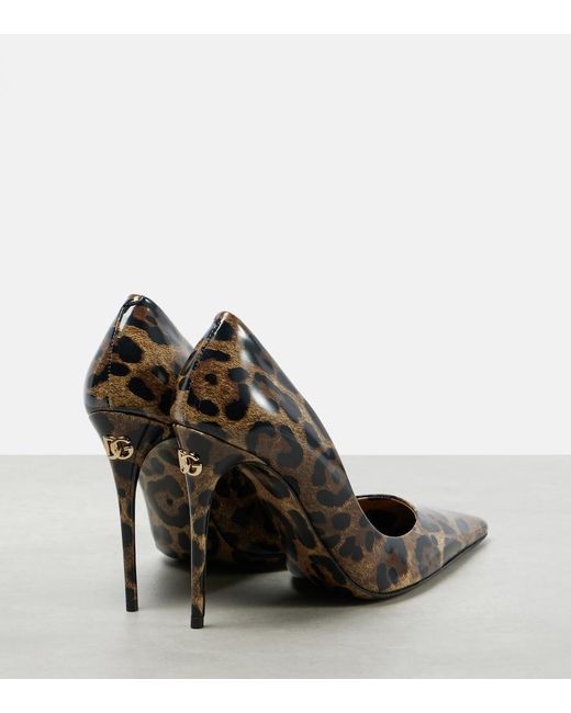 Dolce & Gabbana Brown 105 Leopard-Print Polished Leather Pumps