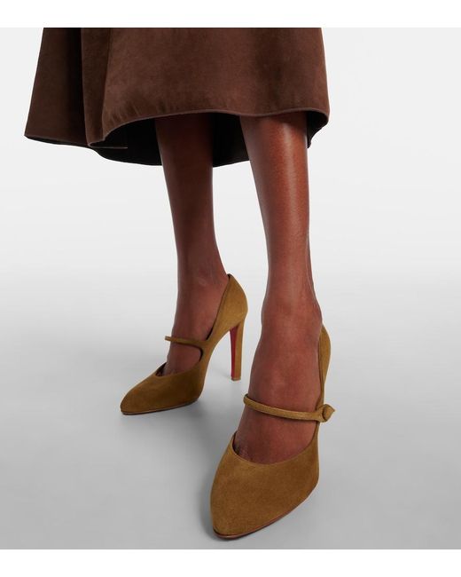 Christian Louboutin Brown Mary Fannylove 100 Suede Pumps