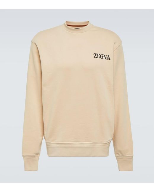 Felpa in jersey di cotone con logo di Zegna in Natural da Uomo