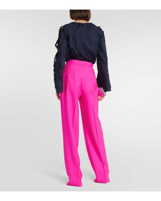 Oscar de la Renta Pink Pleated High-Rise Wool And Mohair Pants