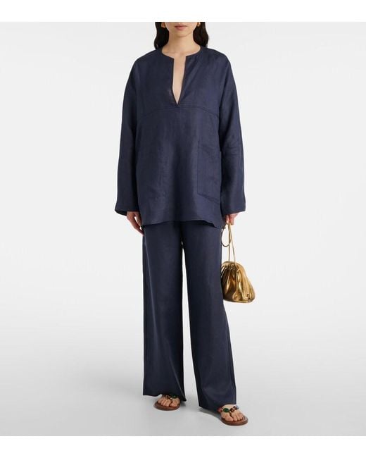Asceno Blue Oversized Linen Top