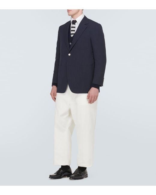 Thom Browne Blue Seersucker Wool Blazer for men