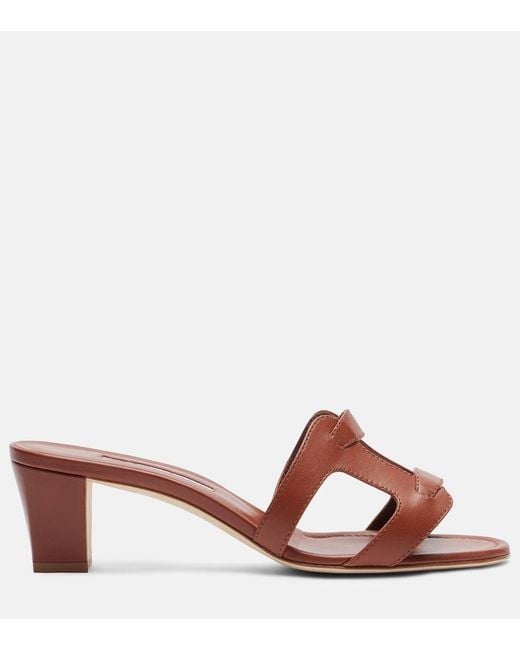 Manolo Blahnik Brown Grellanu 50 Leather Mules