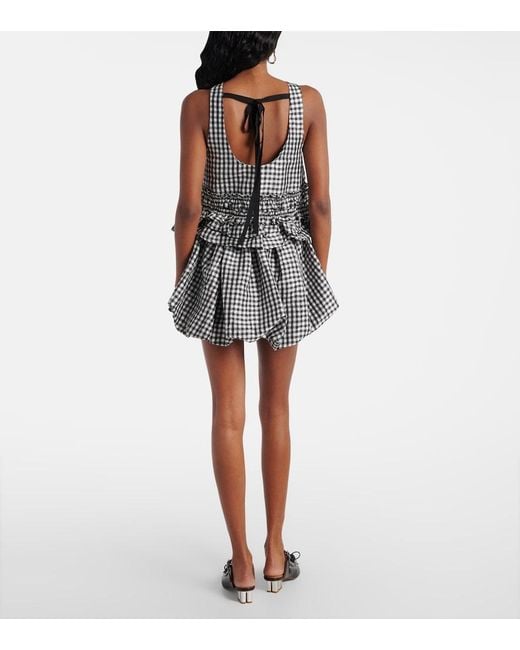 Ganni Black Gingham Ruffled Top