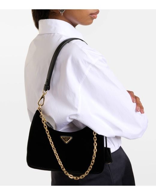 Prada Black Re-edition Small Velvet Shoulder Bag