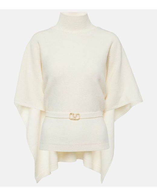 Valentino White Caped Virgin Wool Turtleneck Sweater