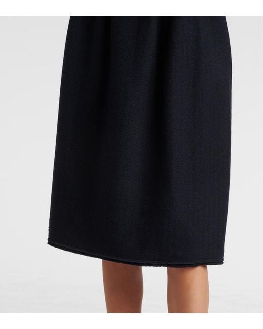 Prada Blue Chevron Pleated Virgin Wool Midi Skirt