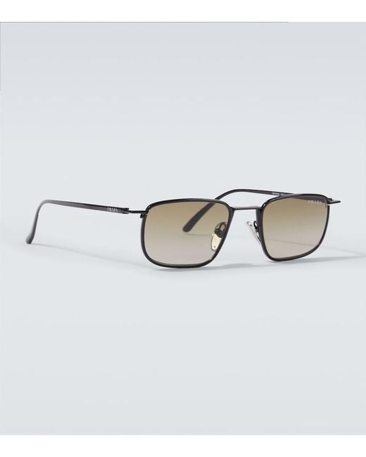 Prada Brown Logo Rectangular Sunglasses for men