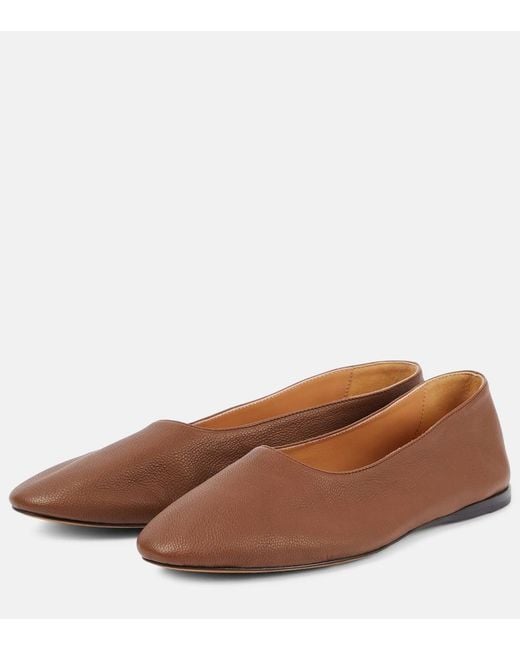 The Row Brown Awar Leather Ballet Flats