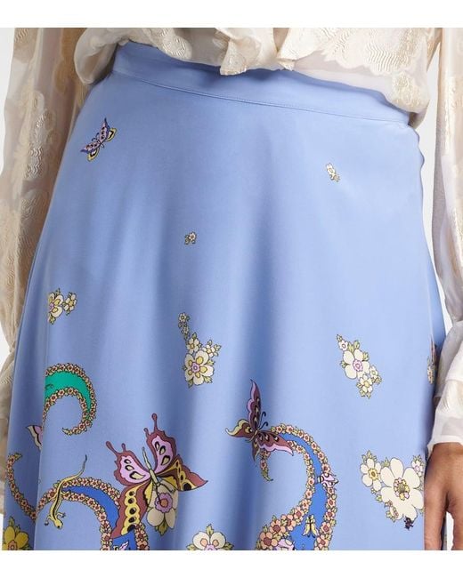 Etro Blue Paisley-Print Midi Skirt