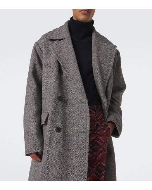Dries Van Noten Gray Double-Breasted Wool Coat for men