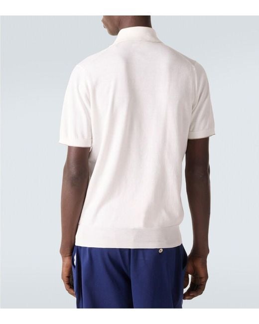 Brunello Cucinelli White Embroidered Cotton Pique Polo Shirt for men