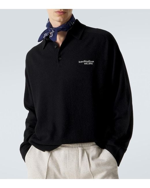 Acne Black Wool Polo Sweater for men