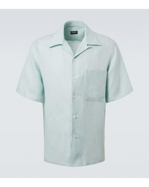 Zegna Blue Linen Shirt for men