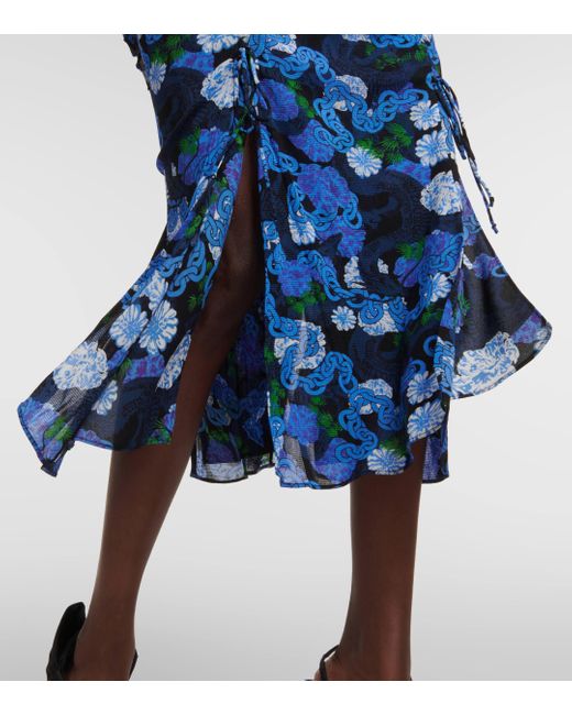 Diane von Furstenberg Blue Corinne Printed Mesh Midi Dress