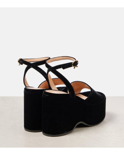 Gianvito Rossi Black Velvet Wedge Sandals