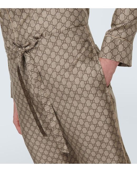 Pantaloni regular in seta GG di Gucci in Natural da Uomo