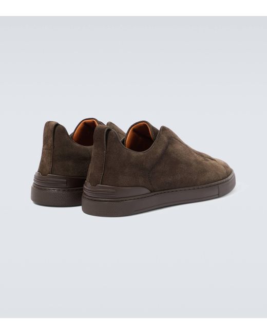 Zegna Brown Triple Stitch Suede Sneakers for men