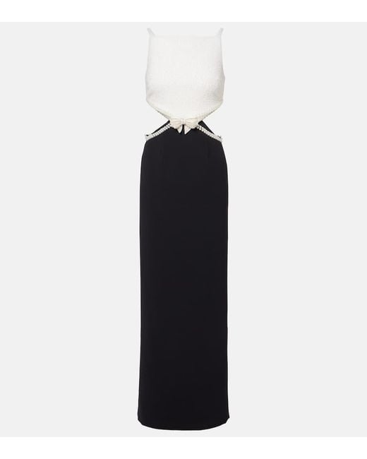 Self-Portrait Black Faux Pearl Cutout Crepe Gown